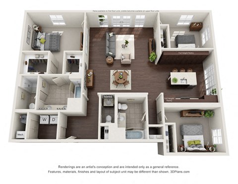 Floor plan for 3 beds, 2.5 baths, 1827 sqft